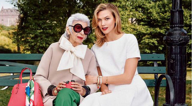 Kate Spade представил кампанию с участием Карли Клосс и Айрис Апфель